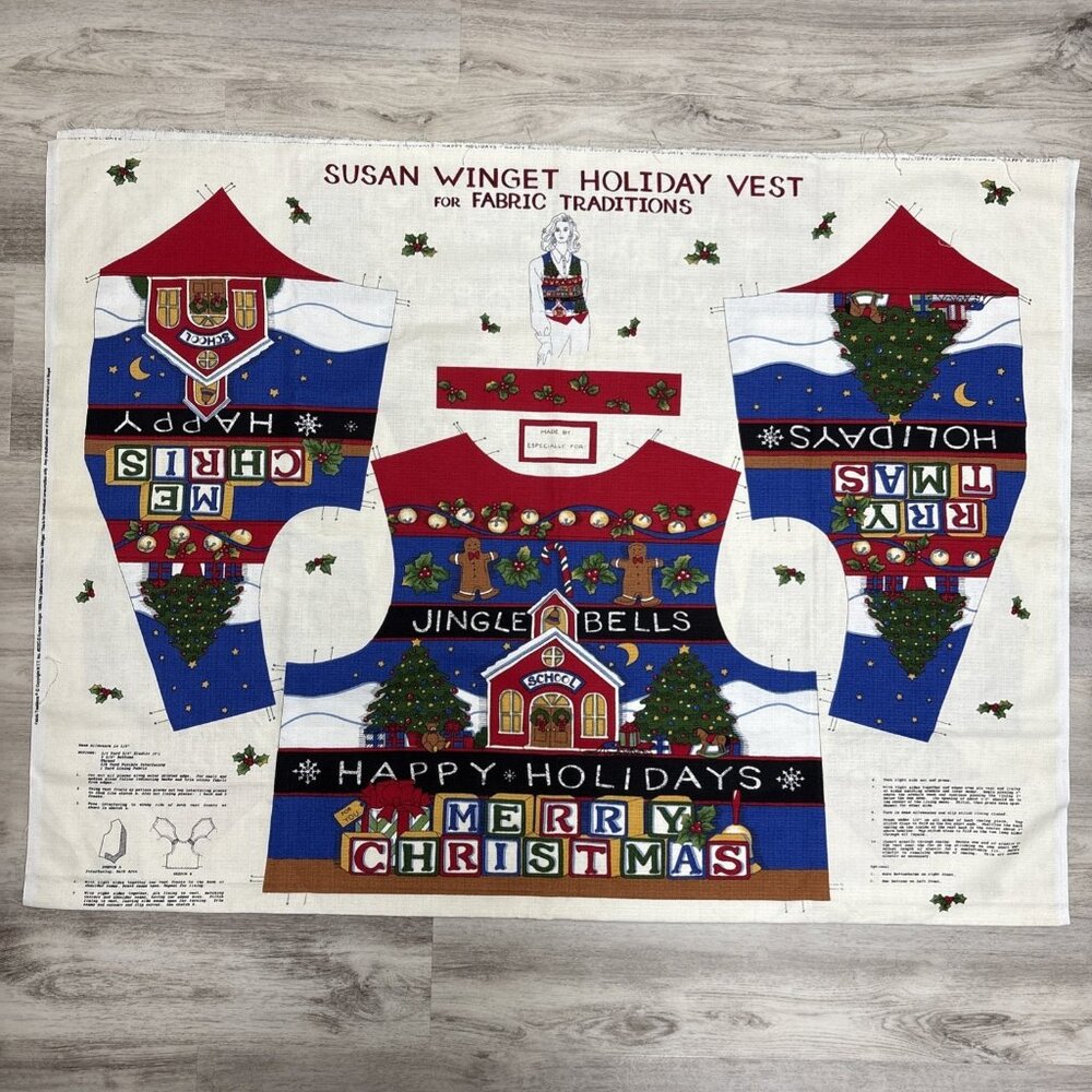 Susan Winget Christmas Cut & Sew Fabric Panel Jingle Bells School Teachers Vest